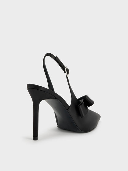 CHARLES & KEITH Value / Satin Pleated-Strap Slingback Pumps - Black Textured