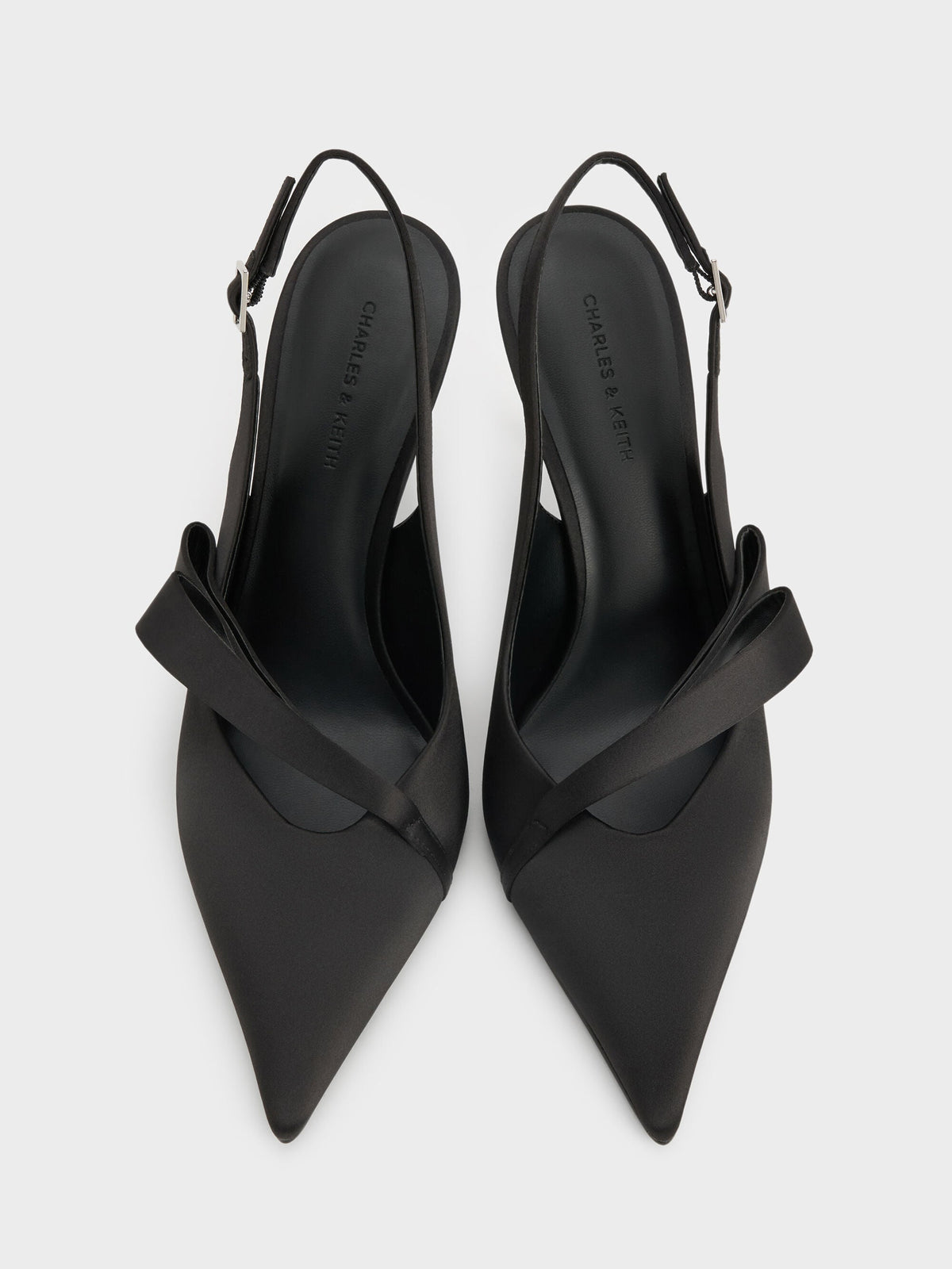 CHARLES & KEITH Value / Satin Pleated-Strap Slingback Pumps - Black Textured