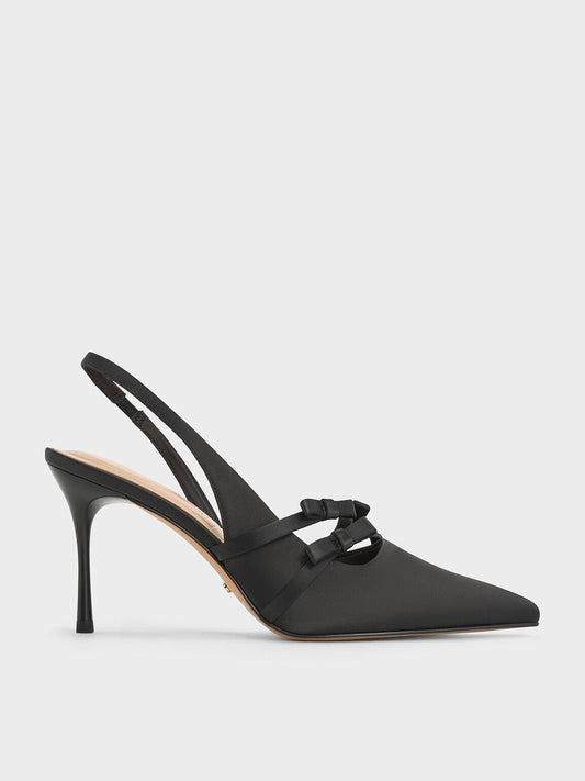 CHARLES & KEITH Discount / Jessy Bow Slingback Pumps - Black Textured