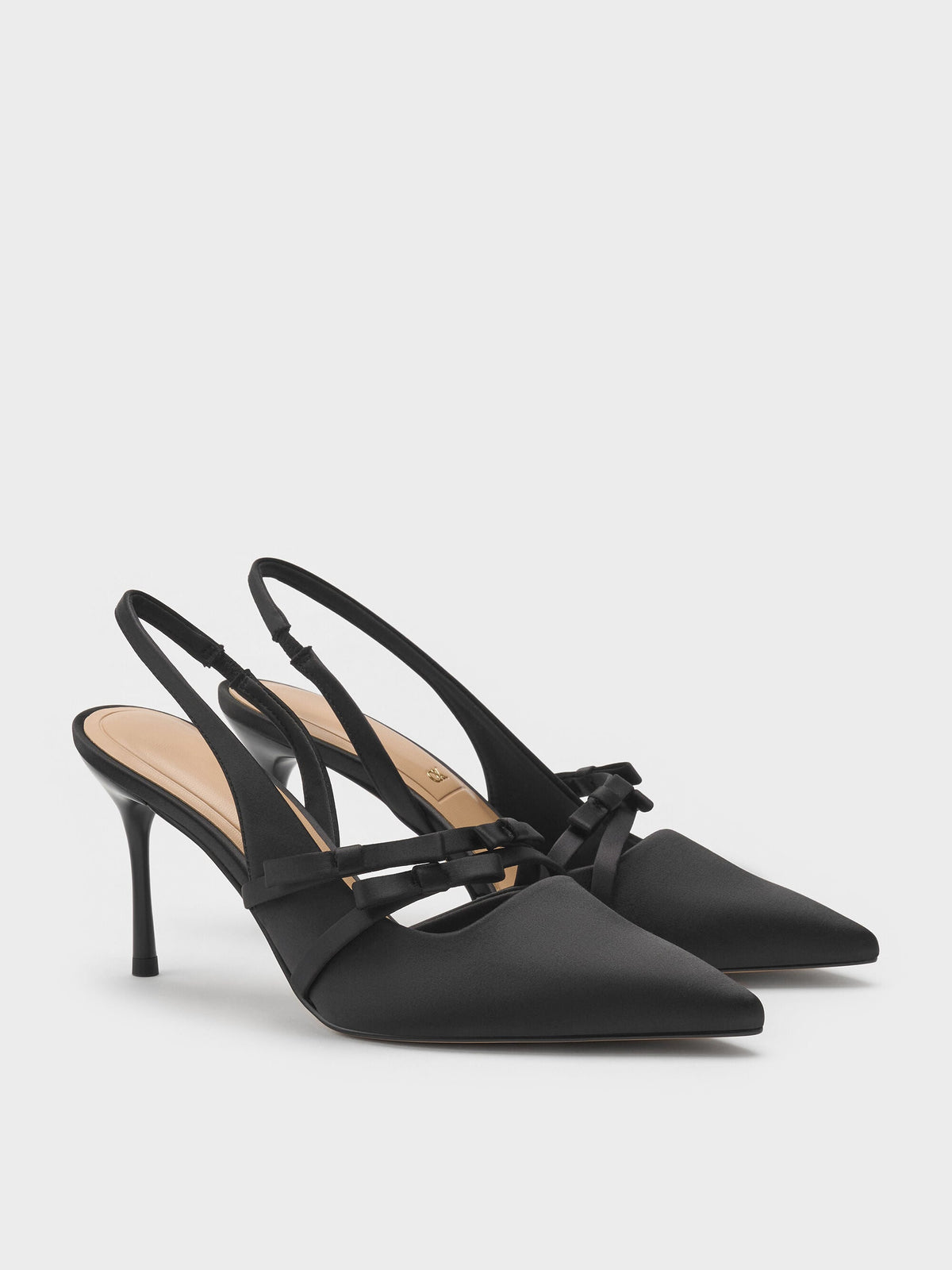 CHARLES & KEITH Discount / Jessy Bow Slingback Pumps - Black Textured