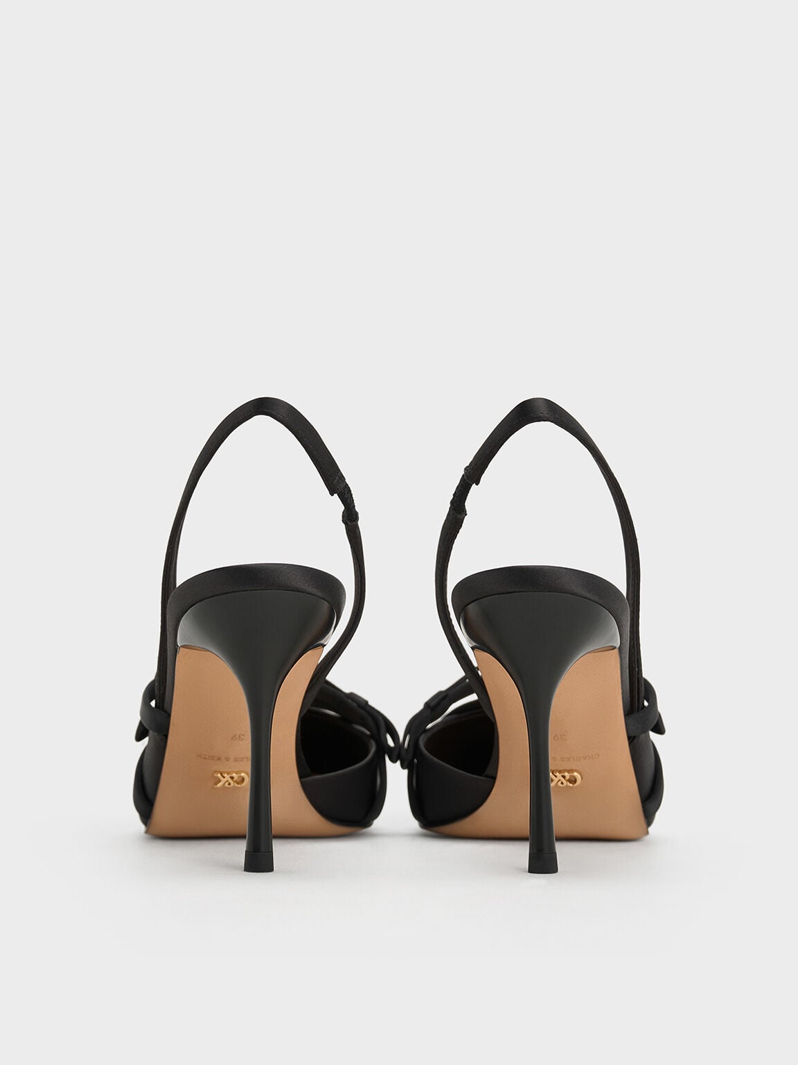 CHARLES & KEITH Discount / Jessy Bow Slingback Pumps - Black Textured