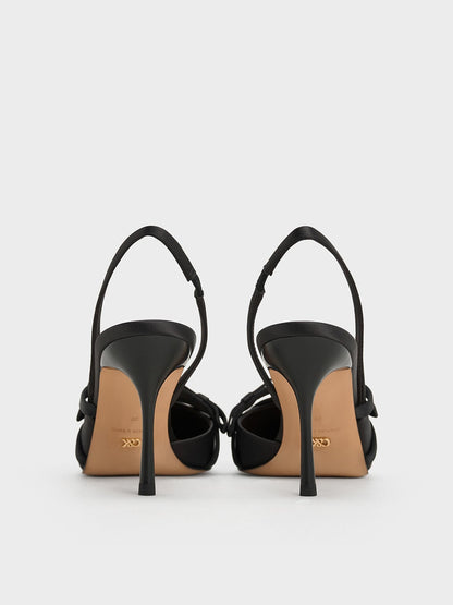 CHARLES & KEITH Discount / Jessy Bow Slingback Pumps - Black Textured