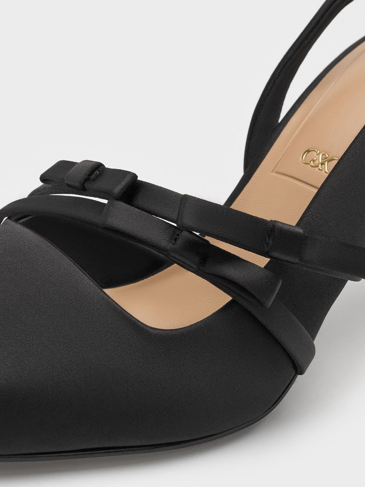 CHARLES & KEITH Discount / Jessy Bow Slingback Pumps - Black Textured