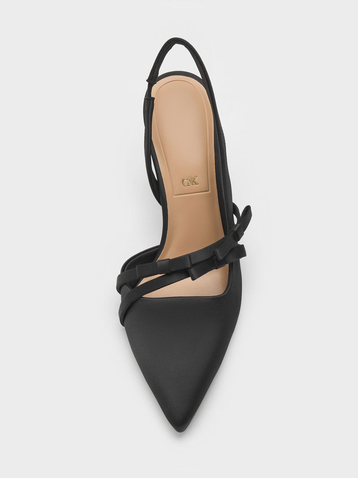 CHARLES & KEITH Discount / Jessy Bow Slingback Pumps - Black Textured