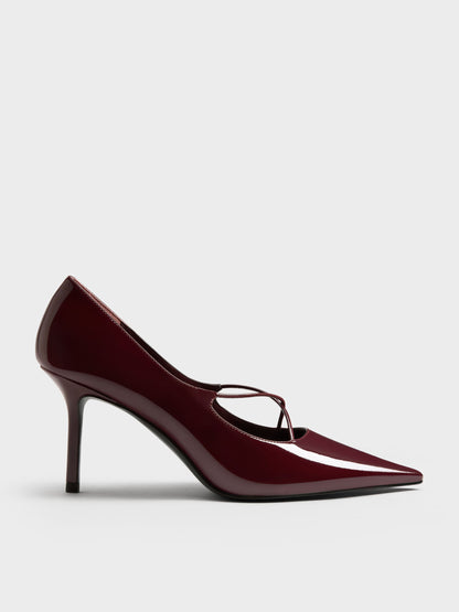 CHARLES & KEITH Classic / Patent Crossover Pointed Pumps - Burgundy