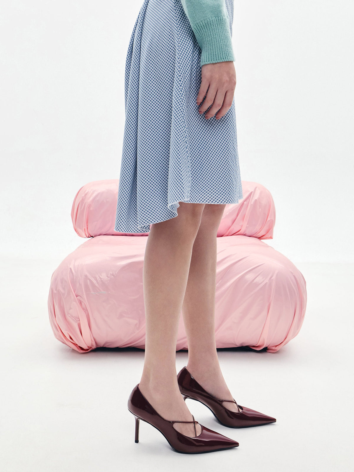 CHARLES & KEITH Classic / Patent Crossover Pointed Pumps - Burgundy