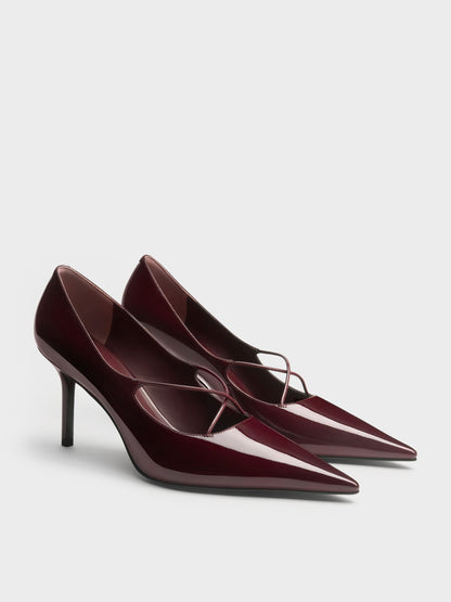 CHARLES & KEITH Classic / Patent Crossover Pointed Pumps - Burgundy