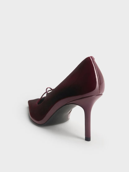 CHARLES & KEITH Classic / Patent Crossover Pointed Pumps - Burgundy