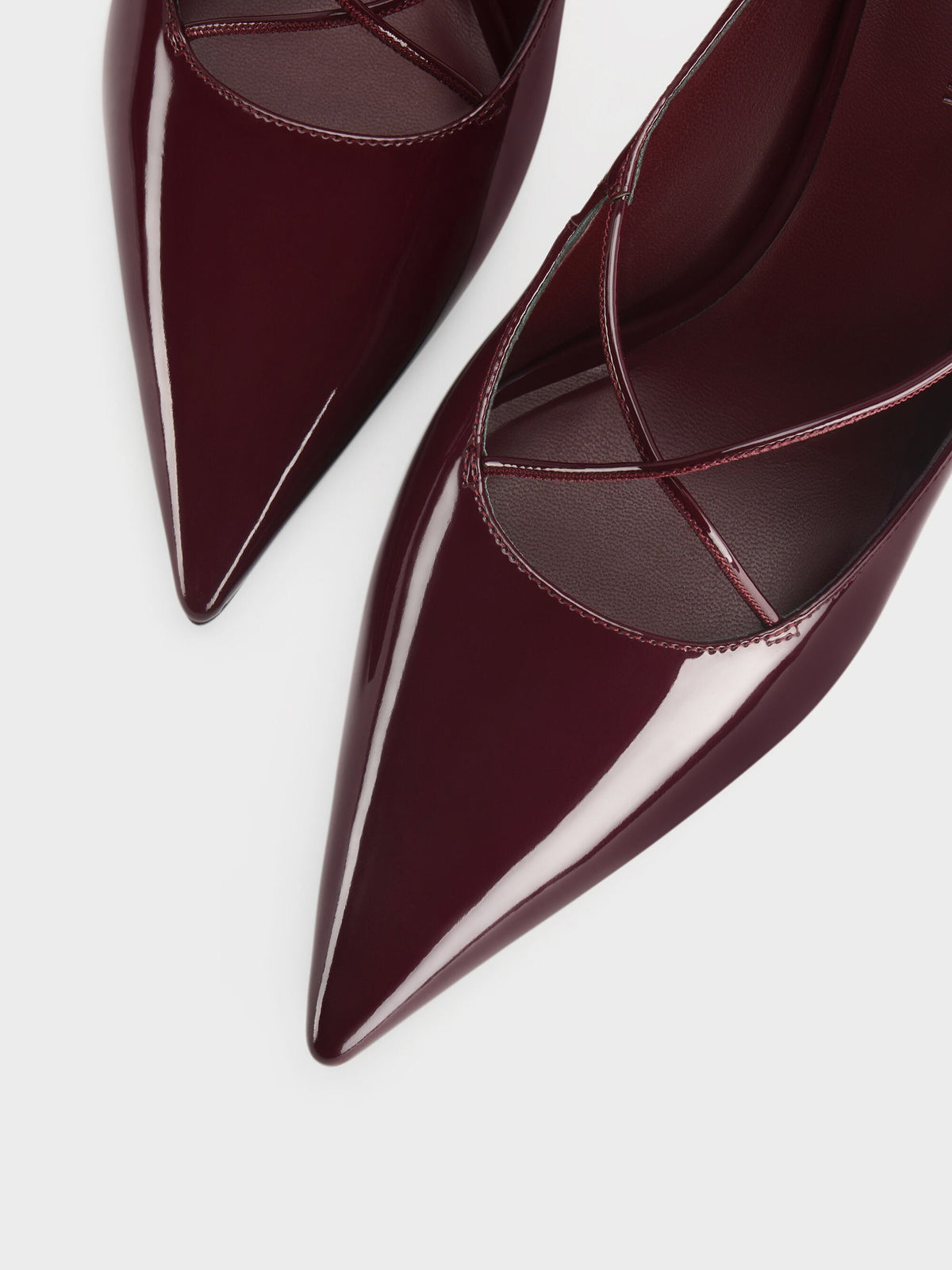 CHARLES & KEITH Classic / Patent Crossover Pointed Pumps - Burgundy