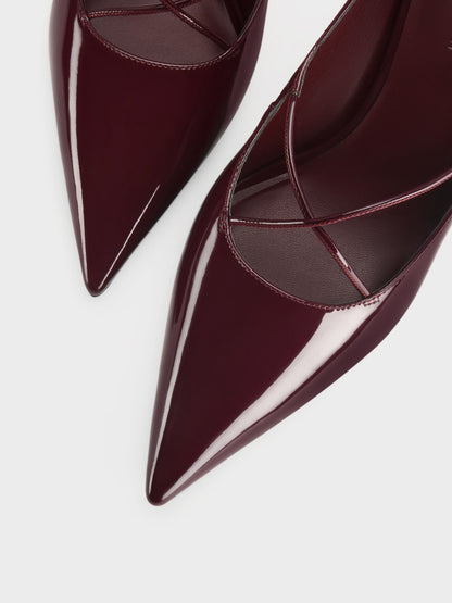 CHARLES & KEITH Classic / Patent Crossover Pointed Pumps - Burgundy