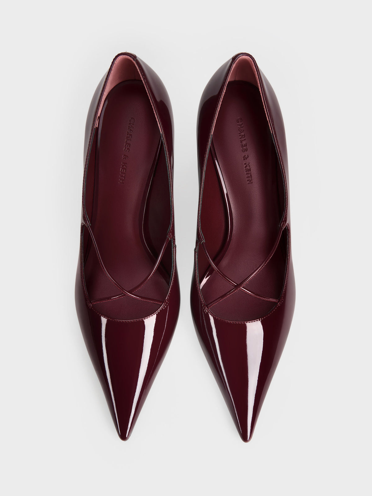 CHARLES & KEITH Classic / Patent Crossover Pointed Pumps - Burgundy