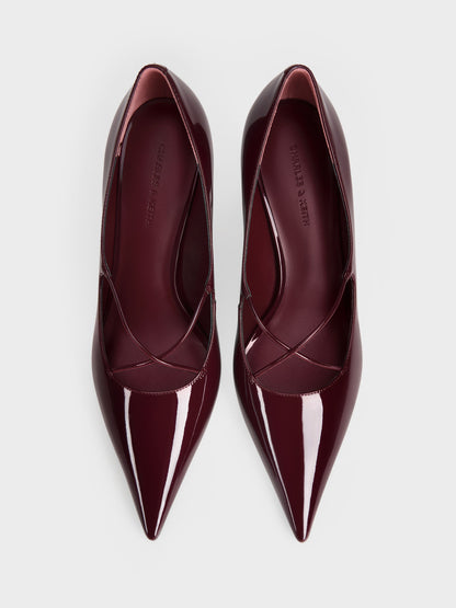 CHARLES & KEITH Classic / Patent Crossover Pointed Pumps - Burgundy