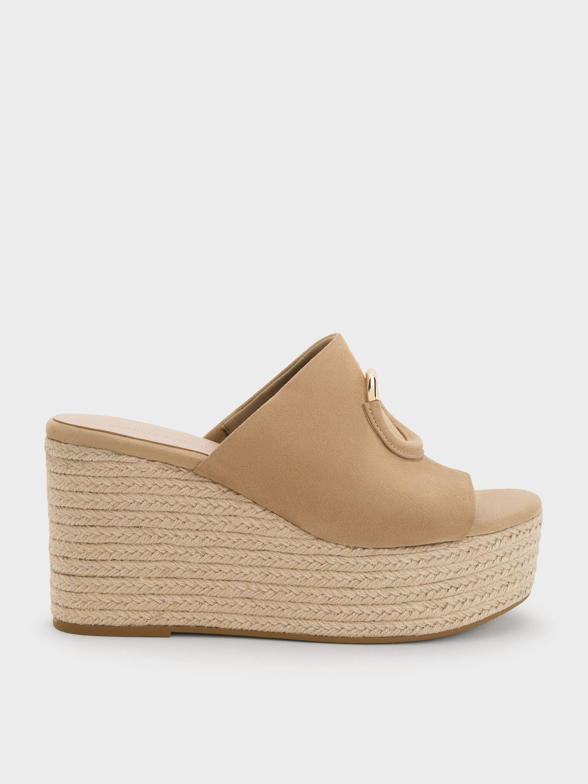 CHARLES & KEITH Premium / Faux Suede Metallic-Accent Espadrille Wedges - Sand