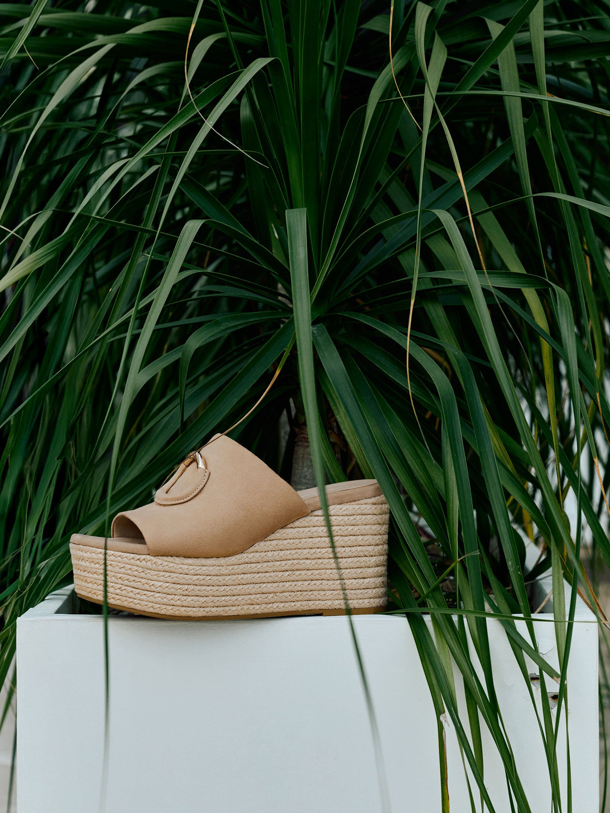 CHARLES & KEITH Premium / Faux Suede Metallic-Accent Espadrille Wedges - Sand