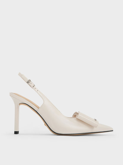 CHARLES & KEITH Sale / Lu Patent Leather Bow Slingback Pumps - Chalk