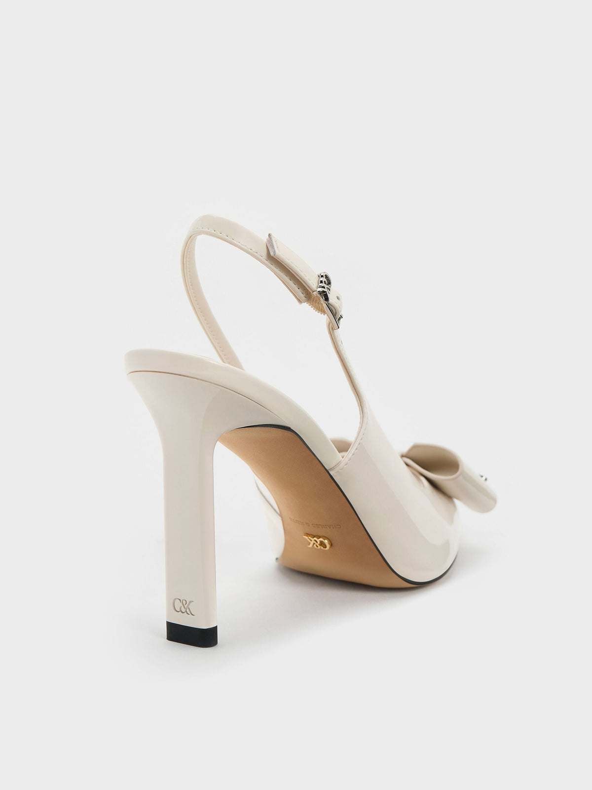 CHARLES & KEITH Sale / Lu Patent Leather Bow Slingback Pumps - Chalk