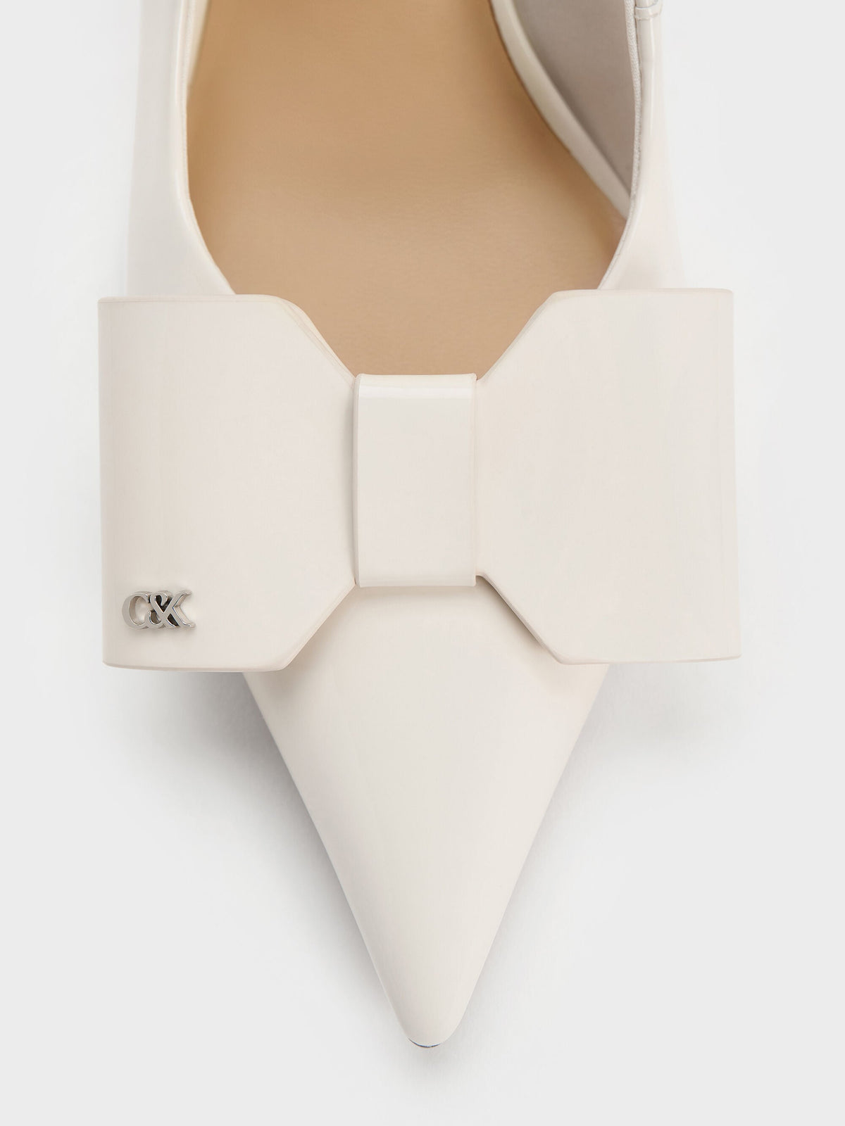 CHARLES & KEITH Sale / Lu Patent Leather Bow Slingback Pumps - Chalk