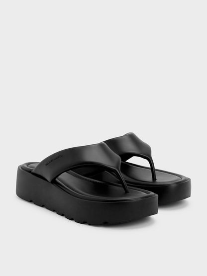 CHARLES & KEITH Value / V-Strap Flatform Thong Sandals - Black