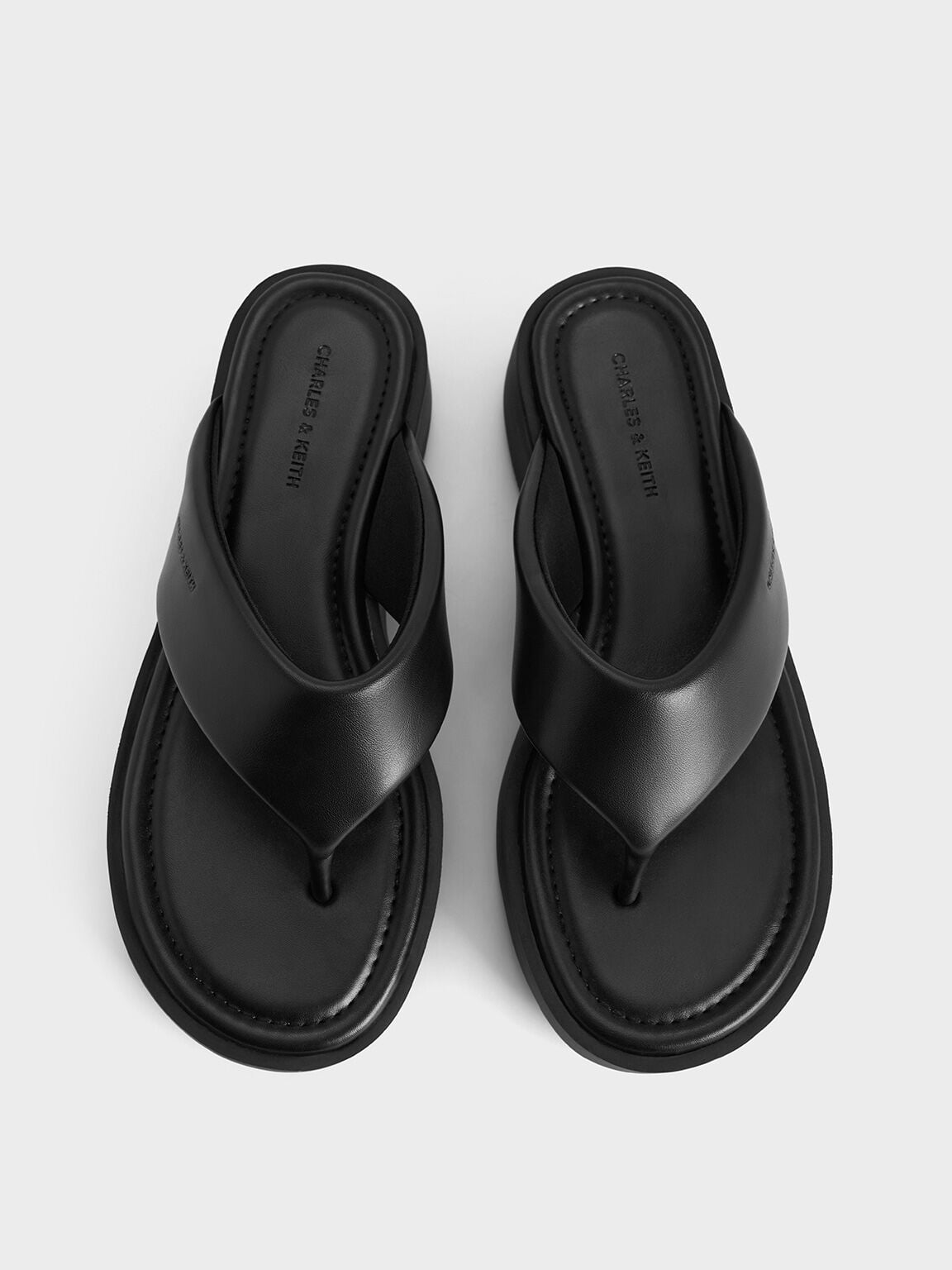 CHARLES & KEITH Value / V-Strap Flatform Thong Sandals - Black