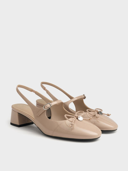 CHARLES & KEITH Discount / Patent Bow Slingback Pumps - Nude