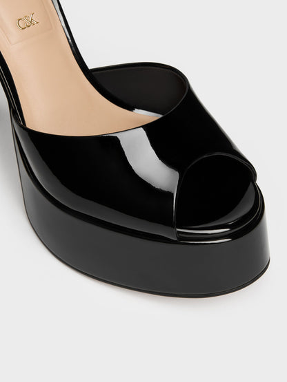 CHARLES & KEITH Special Offer / Francesca Patent Leather Peep-Toe Platform Heels - Black Patent