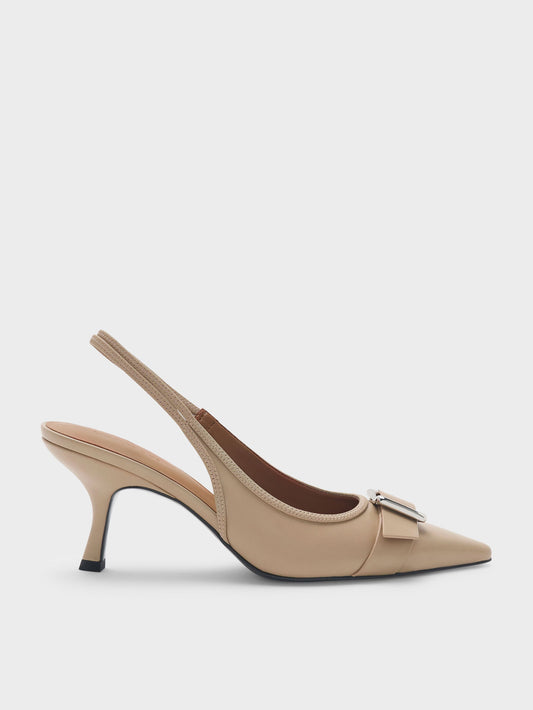 CHARLES & KEITH New / Anita Buckled Pointed Slingback Pumps - Taupe