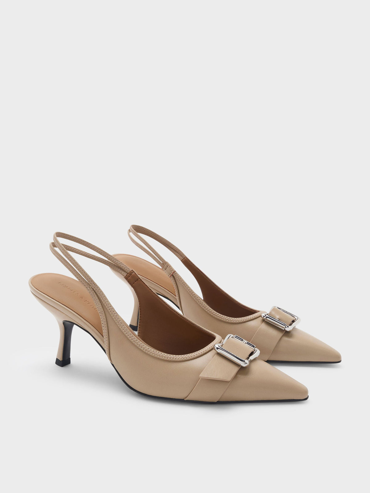 CHARLES & KEITH New / Anita Buckled Pointed Slingback Pumps - Taupe