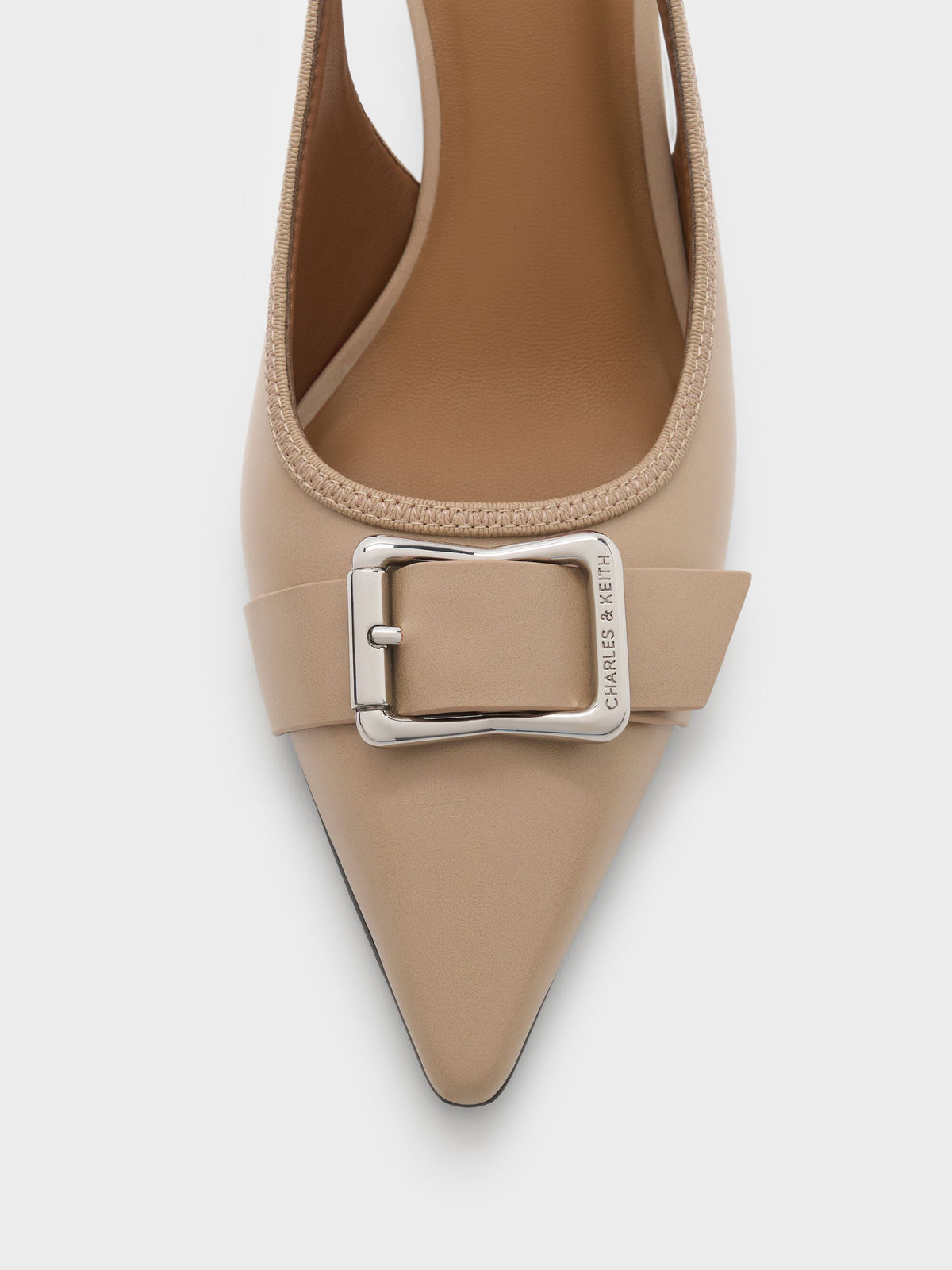 CHARLES & KEITH New / Anita Buckled Pointed Slingback Pumps - Taupe
