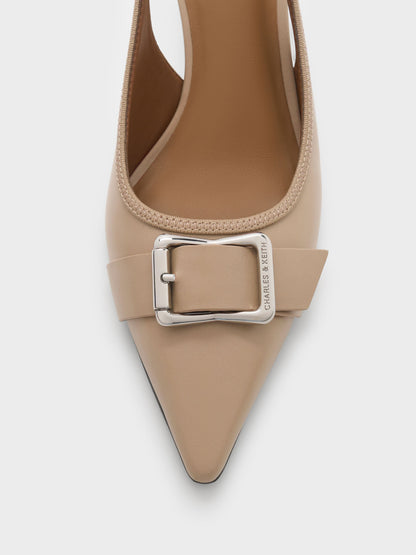 CHARLES & KEITH New / Anita Buckled Pointed Slingback Pumps - Taupe