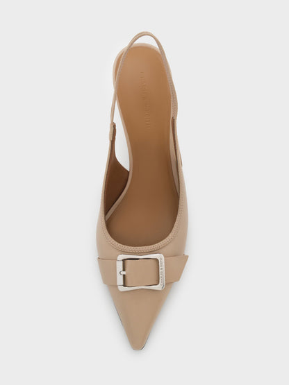 CHARLES & KEITH New / Anita Buckled Pointed Slingback Pumps - Taupe