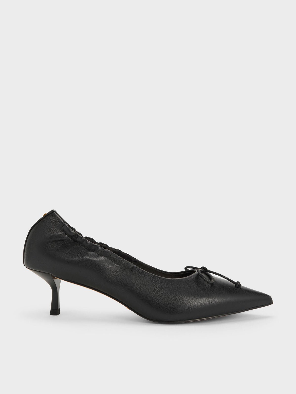 CHARLES & KEITH Classic / Leather Ruched Pointed Kitten Heels - Black