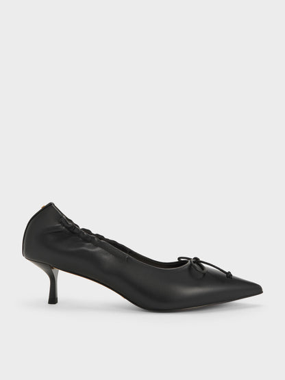 CHARLES & KEITH Classic / Leather Ruched Pointed Kitten Heels - Black