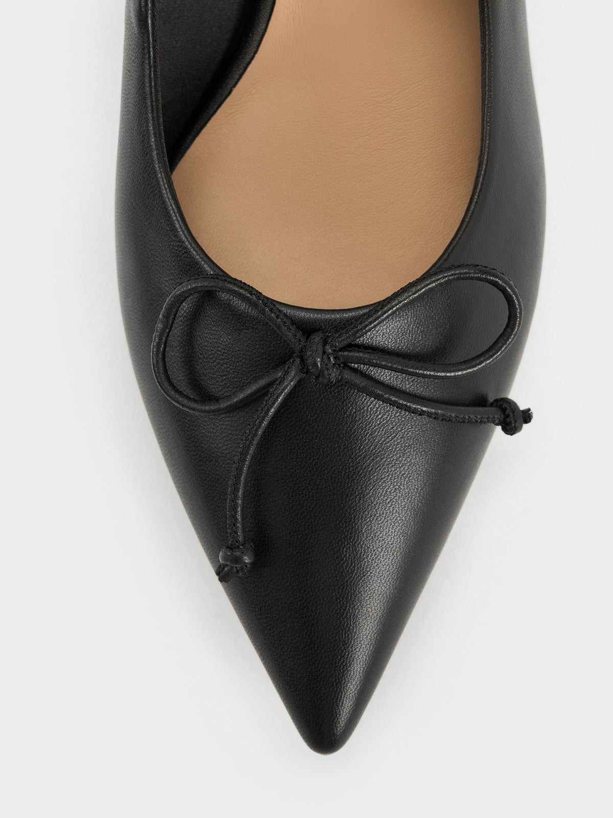 CHARLES & KEITH Classic / Leather Ruched Pointed Kitten Heels - Black
