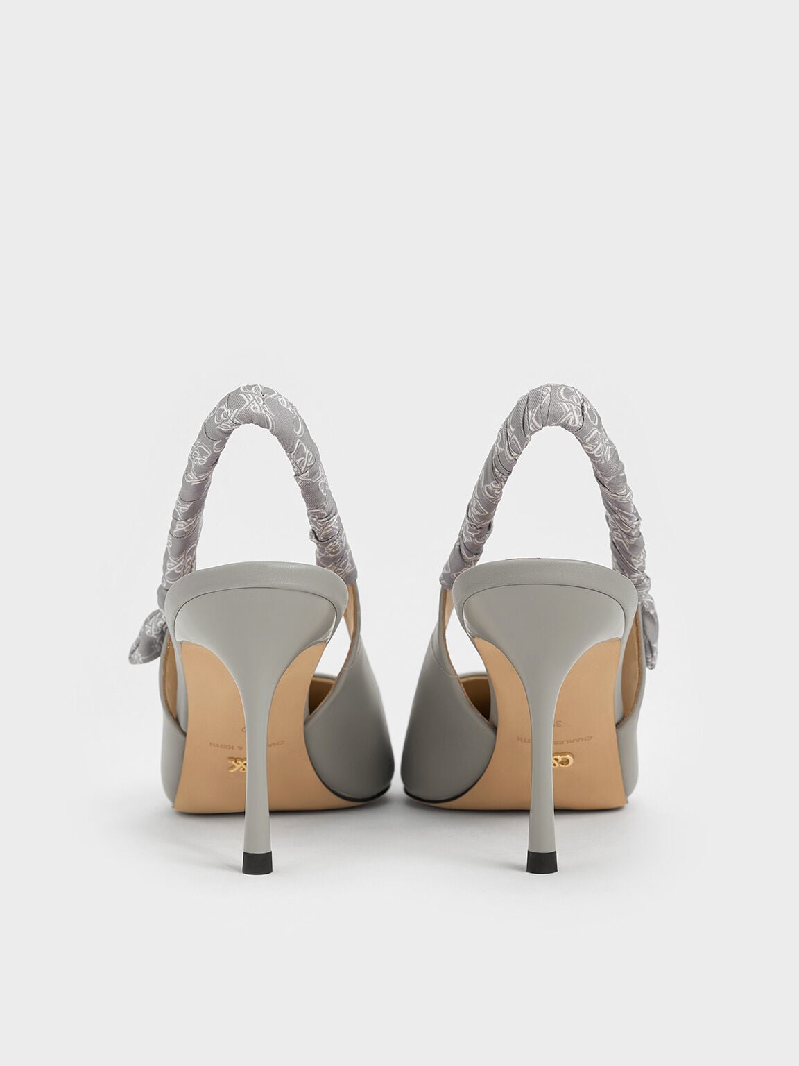 CHARLES & KEITH Quality / Tully Leather Ruched Print Slingback Pumps - Grey