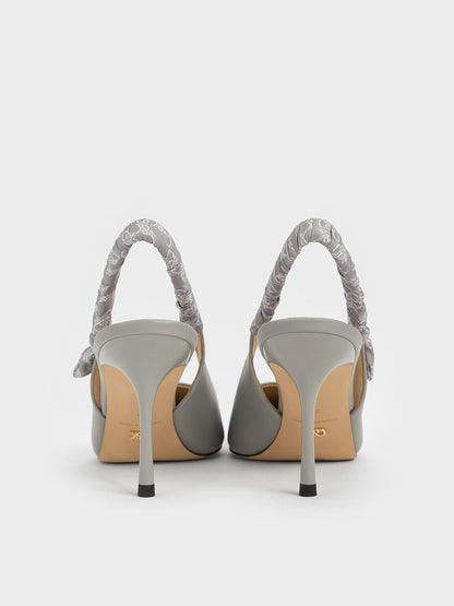 CHARLES & KEITH Quality / Tully Leather Ruched Print Slingback Pumps - Grey
