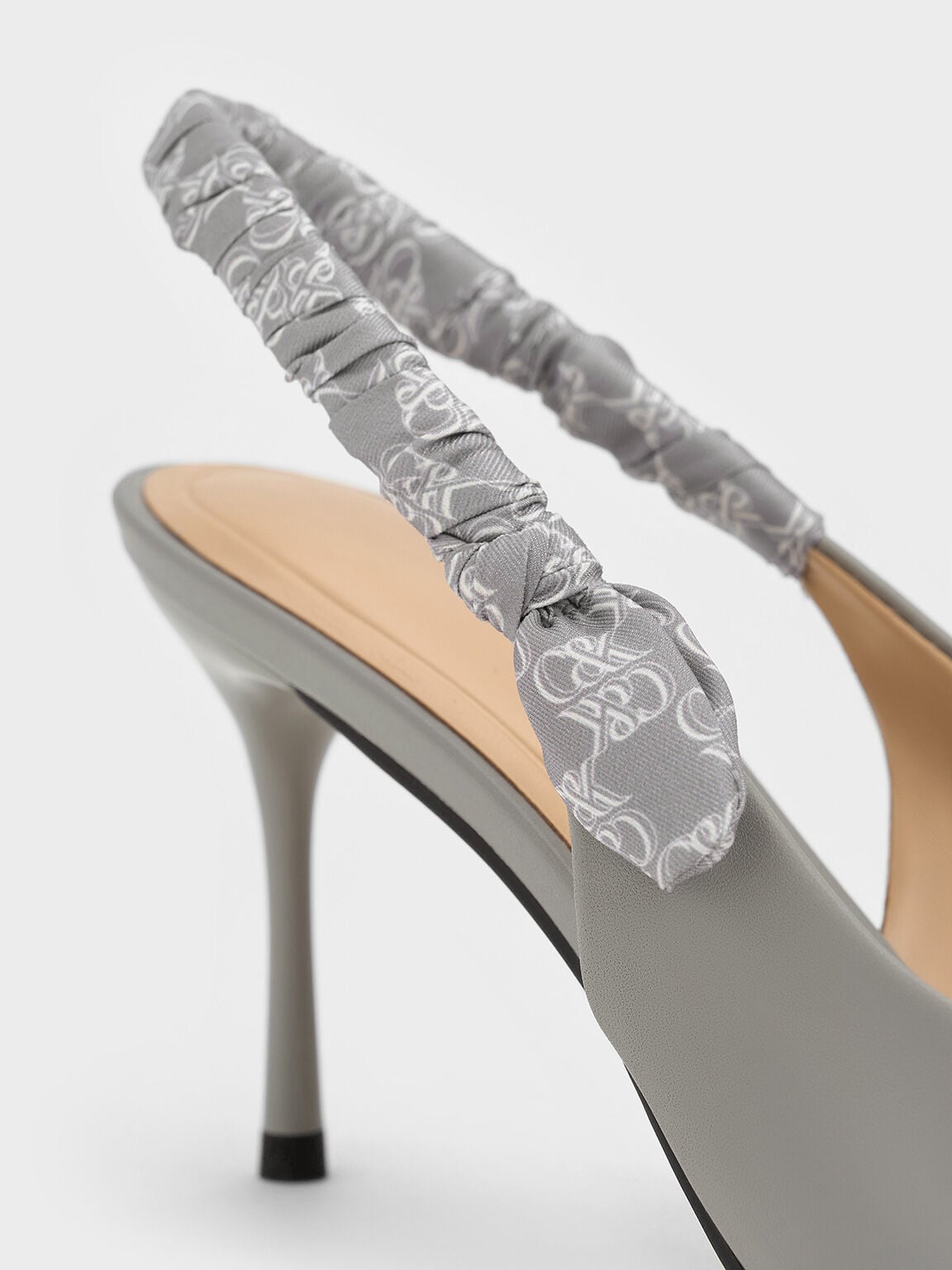 CHARLES & KEITH Quality / Tully Leather Ruched Print Slingback Pumps - Grey