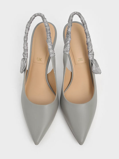 CHARLES & KEITH Quality / Tully Leather Ruched Print Slingback Pumps - Grey