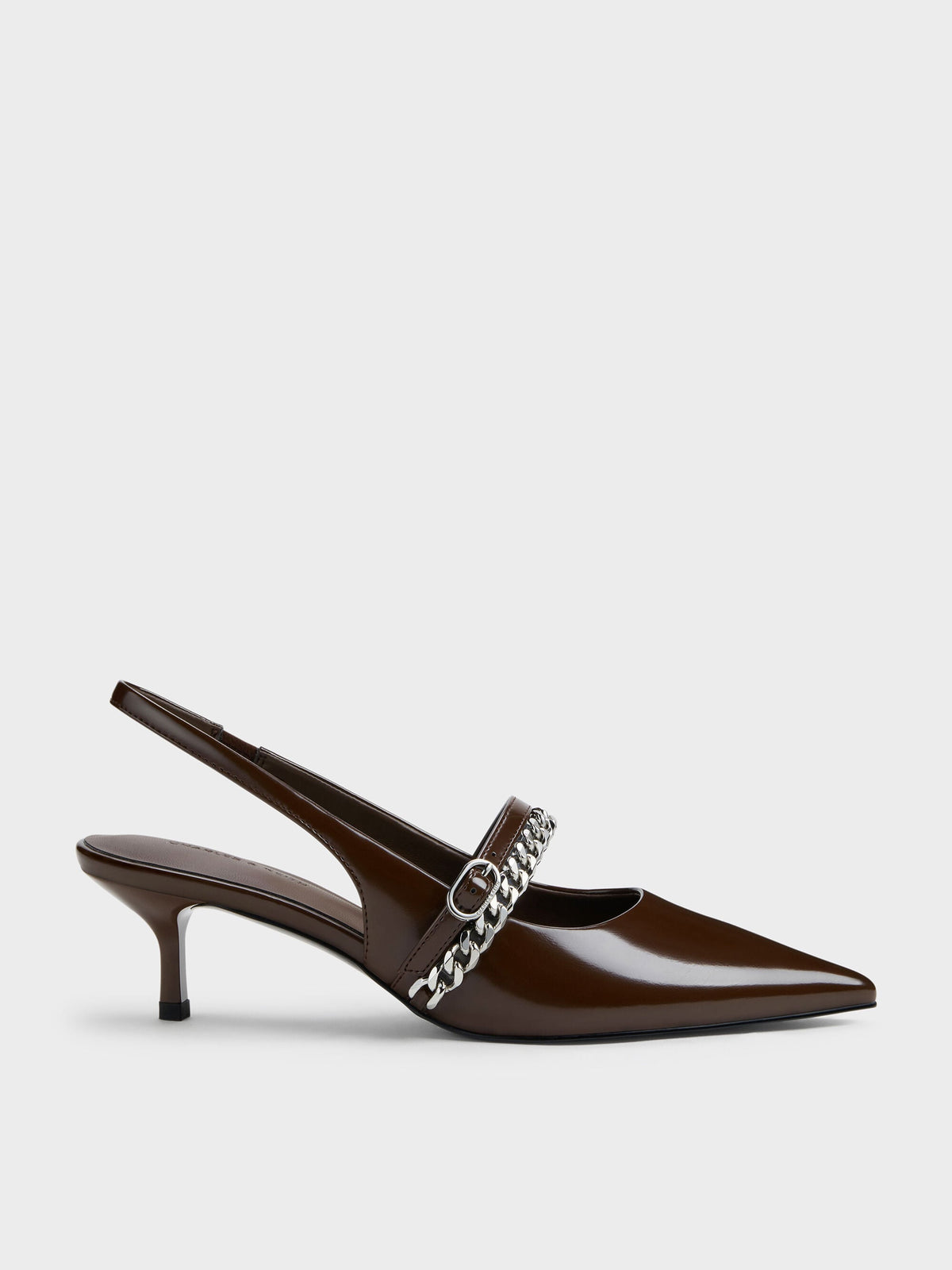 CHARLES & KEITH Exclusive / Georgie Chain Slingback Kitten Heels - Dark Brown