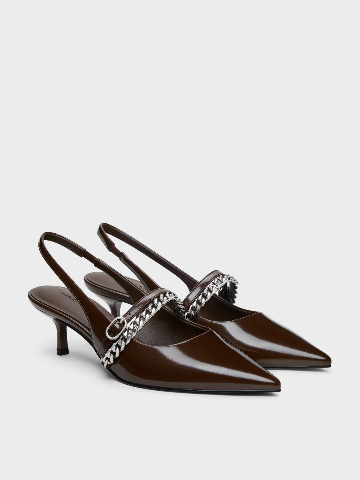 CHARLES & KEITH Exclusive / Georgie Chain Slingback Kitten Heels - Dark Brown