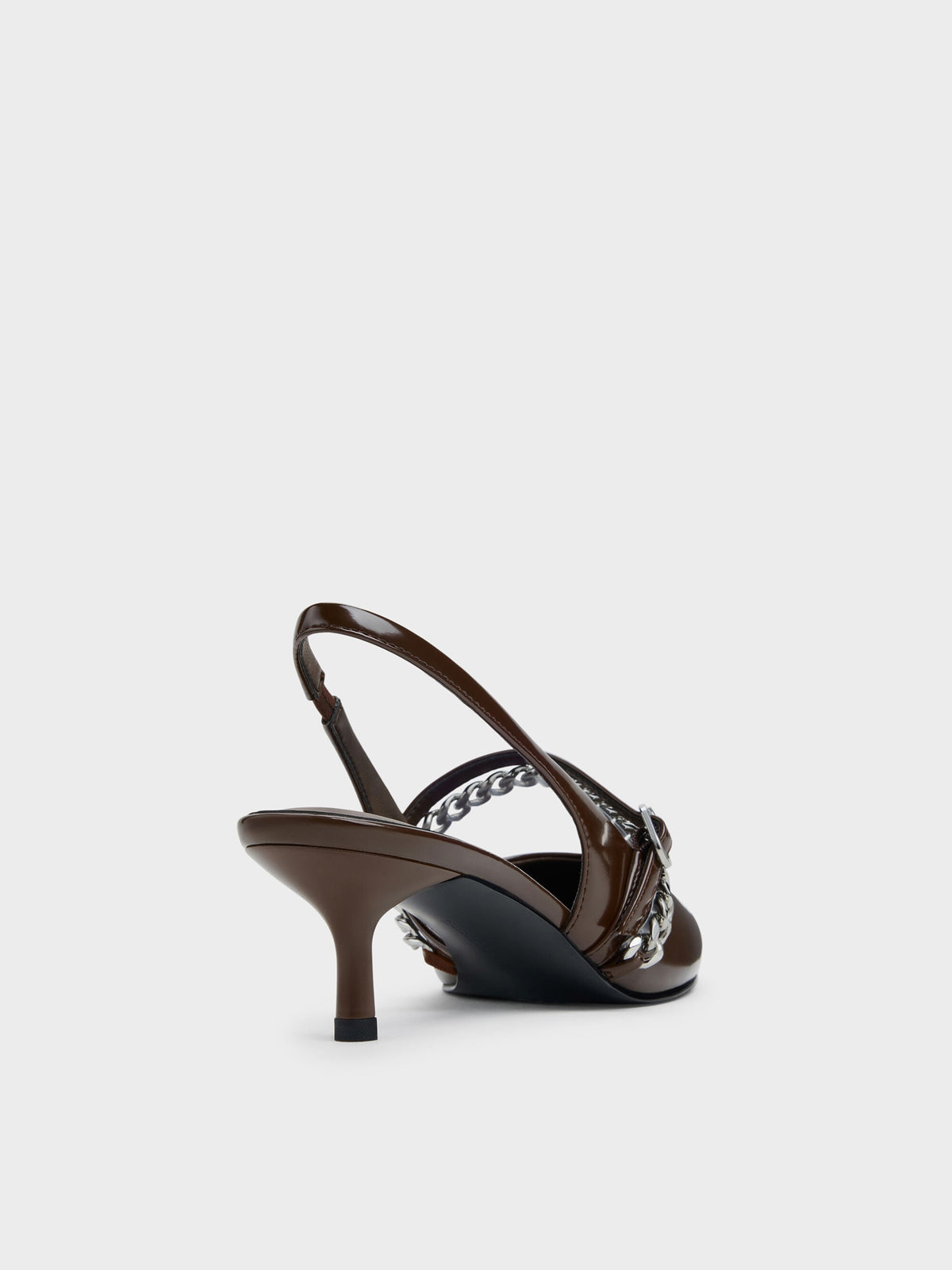 CHARLES & KEITH Exclusive / Georgie Chain Slingback Kitten Heels - Dark Brown