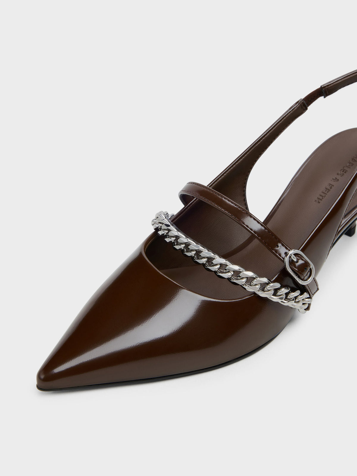 CHARLES & KEITH Exclusive / Georgie Chain Slingback Kitten Heels - Dark Brown