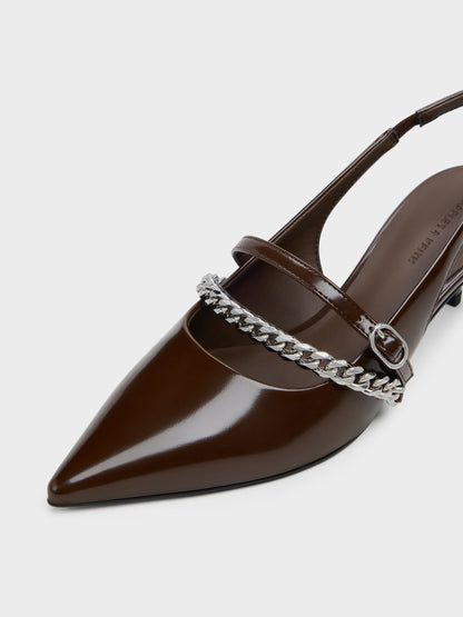 CHARLES & KEITH Exclusive / Georgie Chain Slingback Kitten Heels - Dark Brown