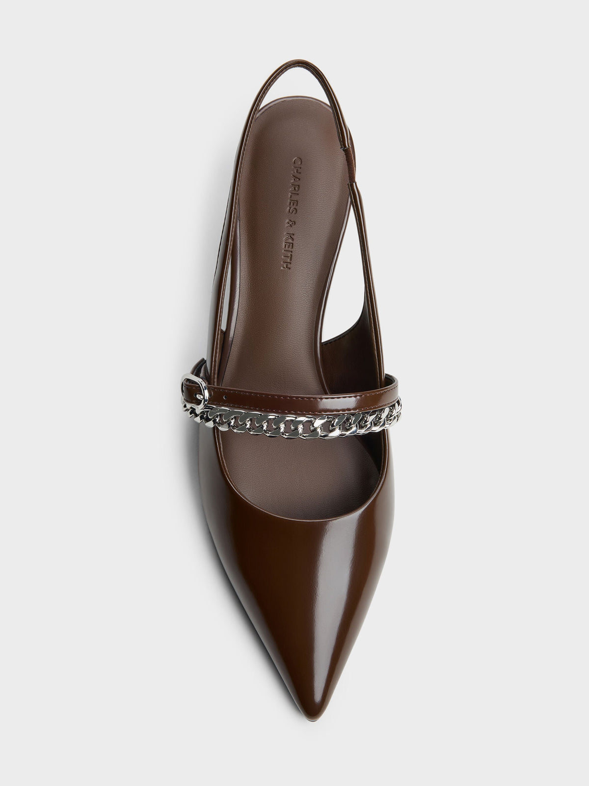 CHARLES & KEITH Exclusive / Georgie Chain Slingback Kitten Heels - Dark Brown