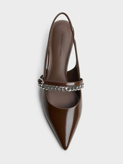 CHARLES & KEITH Exclusive / Georgie Chain Slingback Kitten Heels - Dark Brown