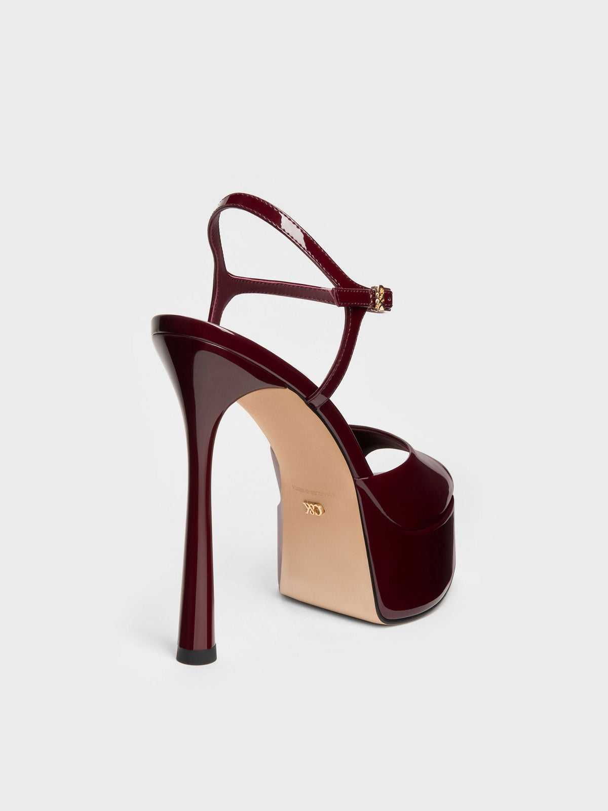 CHARLES & KEITH Discount / Francesca Patent Leather Peep-Toe Platform Heels - Burgundy