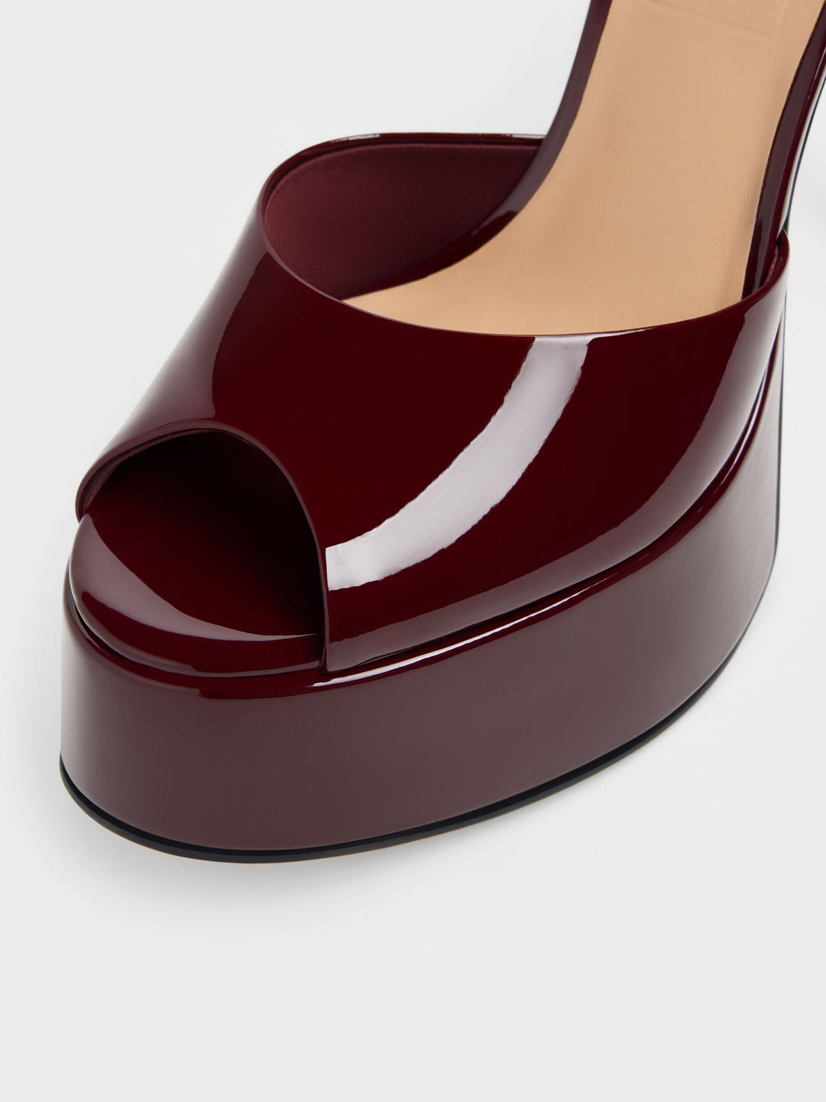 CHARLES & KEITH Discount / Francesca Patent Leather Peep-Toe Platform Heels - Burgundy