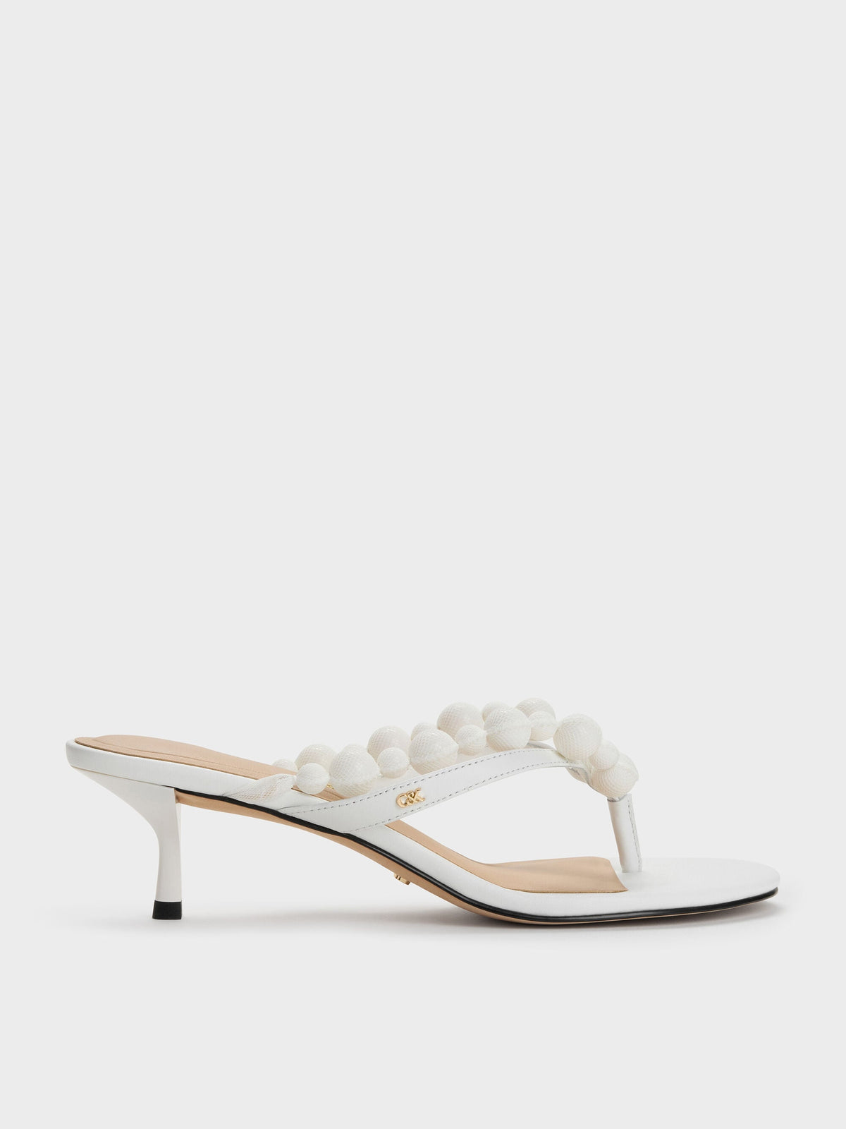 CHARLES & KEITH Featured / Leather Beaded Thong Kitten Heels - Chalk