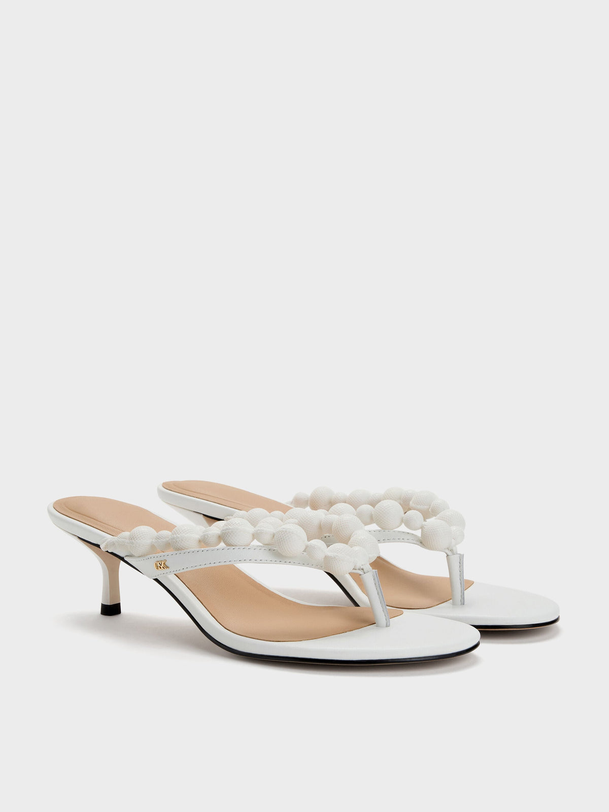 CHARLES & KEITH Featured / Leather Beaded Thong Kitten Heels - Chalk