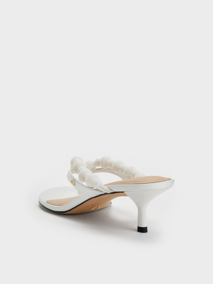CHARLES & KEITH Featured / Leather Beaded Thong Kitten Heels - Chalk