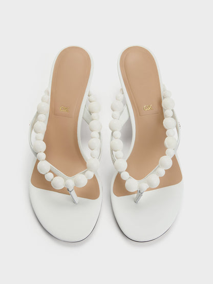 CHARLES & KEITH Featured / Leather Beaded Thong Kitten Heels - Chalk